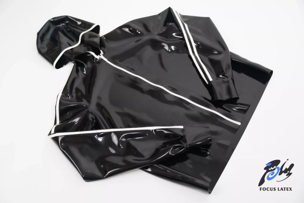 White-Stripe Hooded Latex Jacket