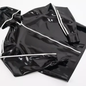 White-Stripe Hooded Latex Jacket